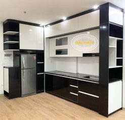 Tủ bếp trắng phối đen